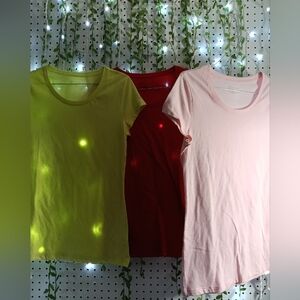 Set of Three T-Shirts in Pink, Red, and Green